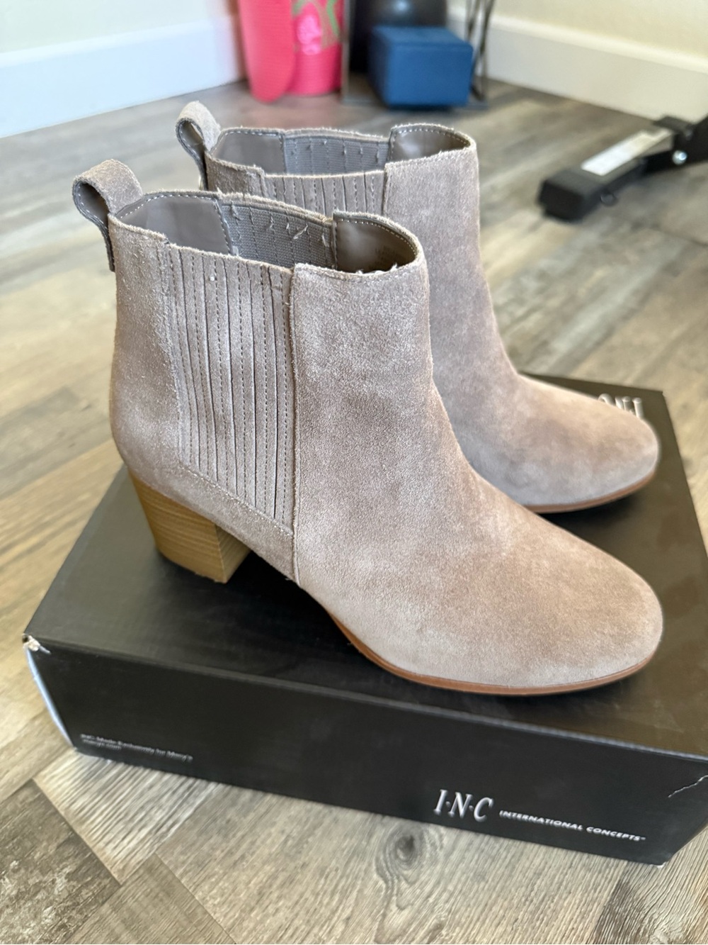INC International Concepts Light Taupe Suede Ankle Booties